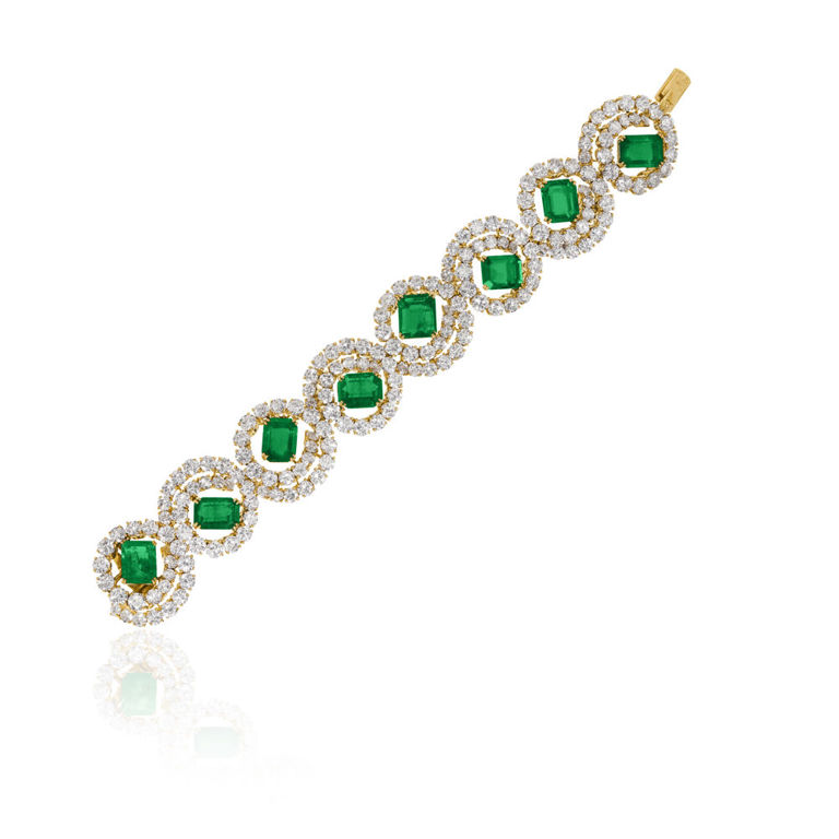 18k yellow gold emerald and diamond bracelet