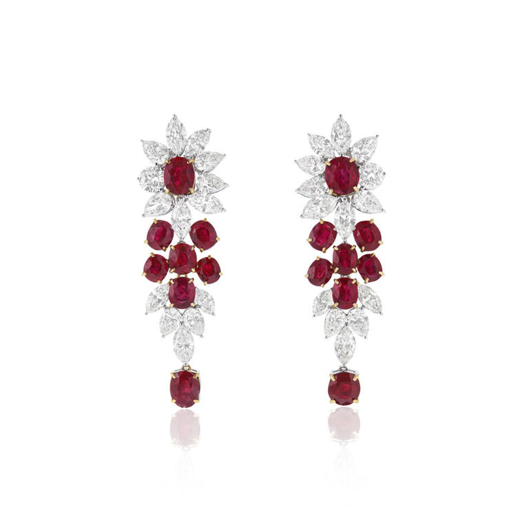 18k white gold ruby and diamond earrings