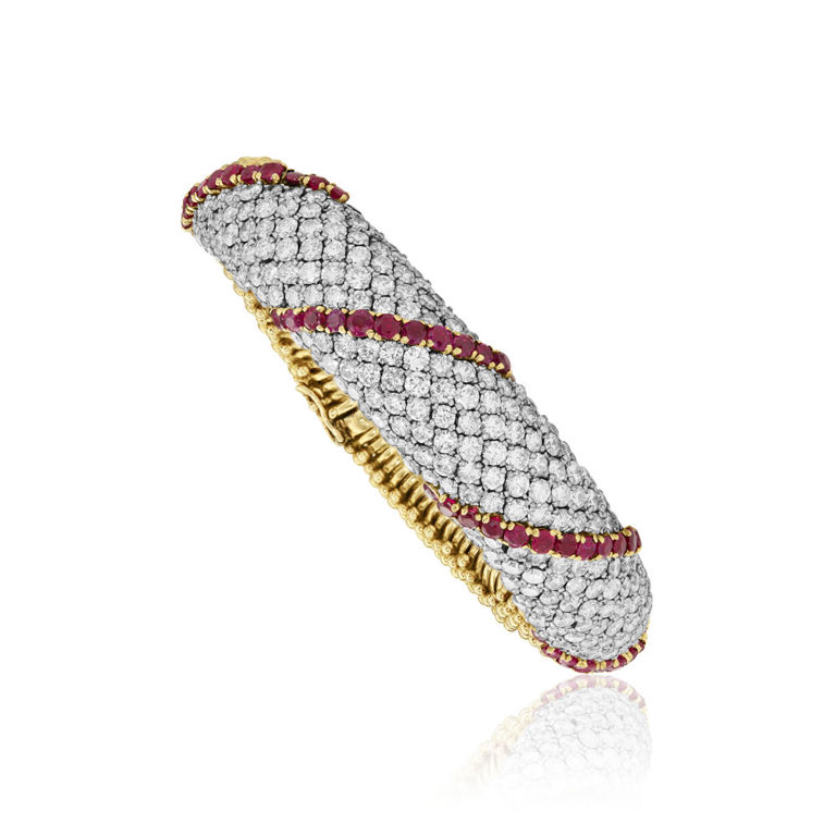 18k yellow gold and platinum ruby and diamond bracelet