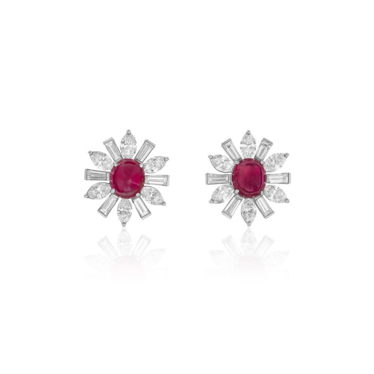 Platinum and 18k white gold ruby and diamond earrings