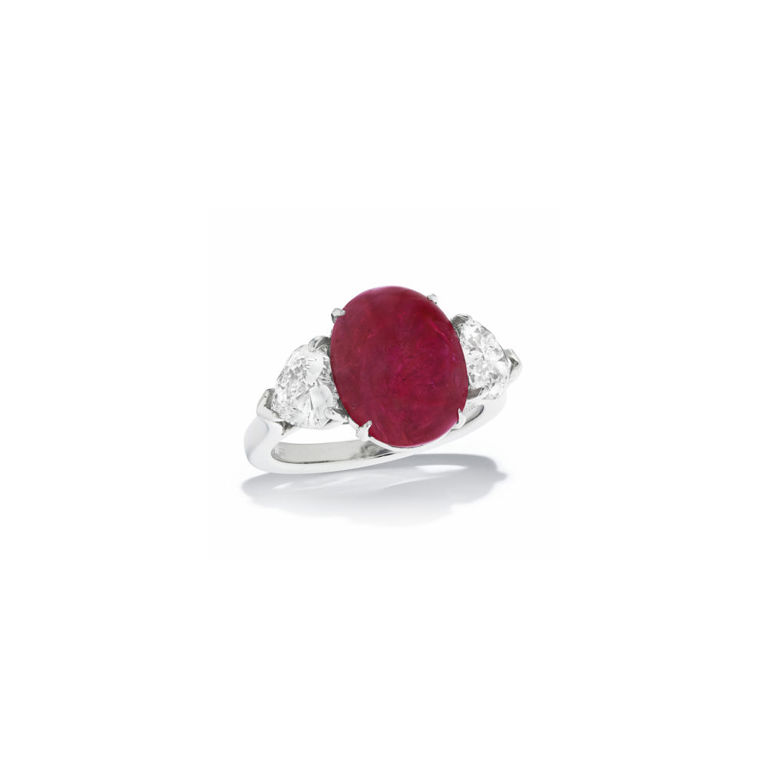 Platinum ruby and diamond ring