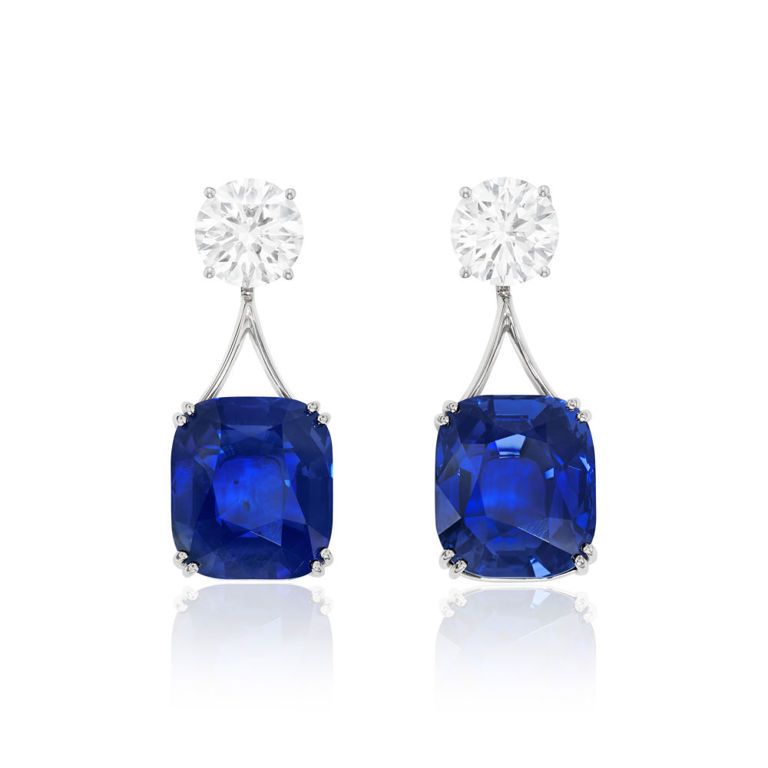 18k white gold sapphire and diamond pendant earrings