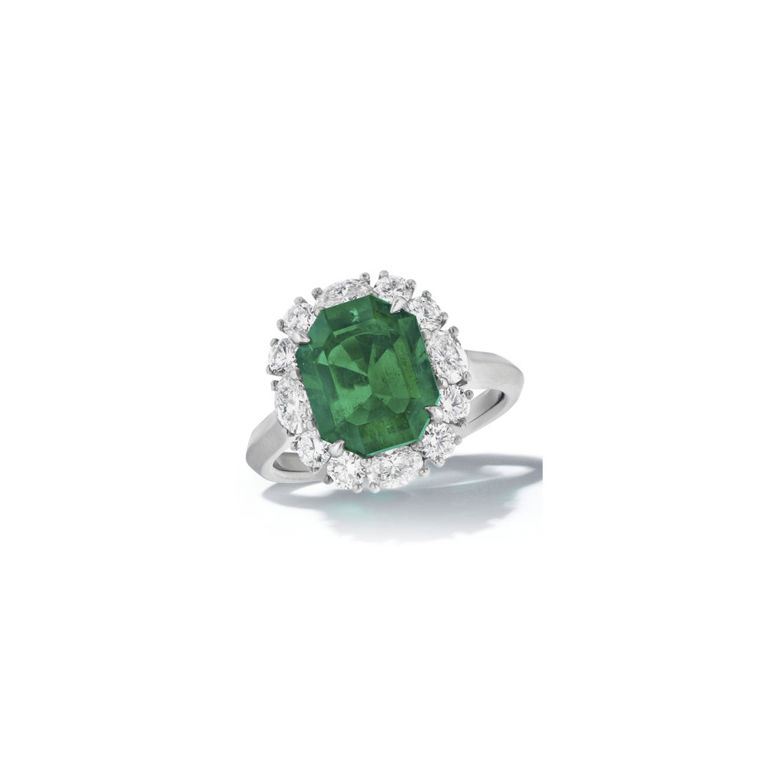 Platinum emerald and diamond ring