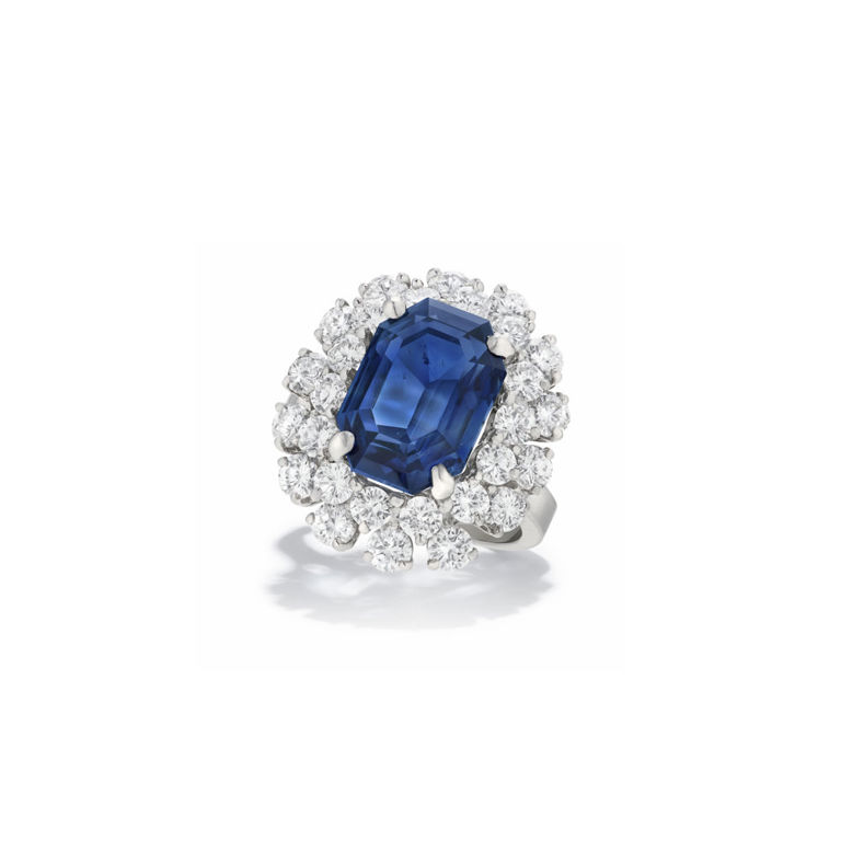 Platinum sapphire and diamond ring