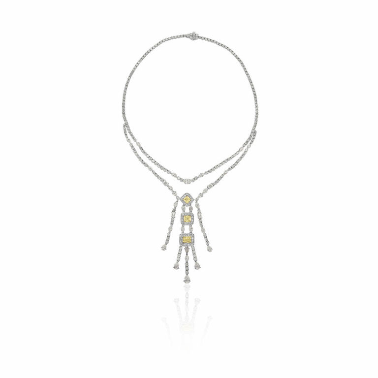 Platinum and 18k yellow gold diamond necklace
