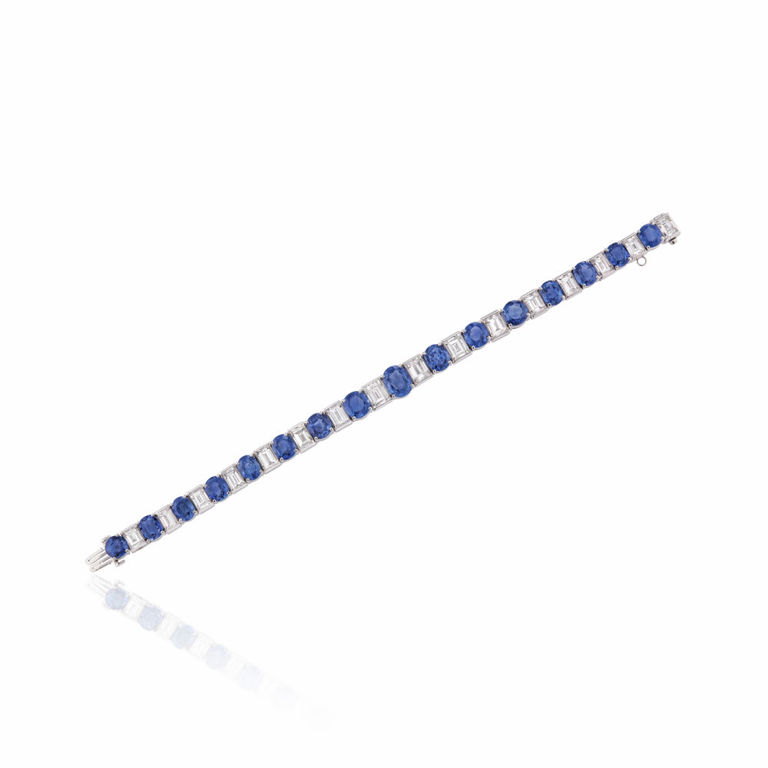 Platinum sapphire and diamond bracelet