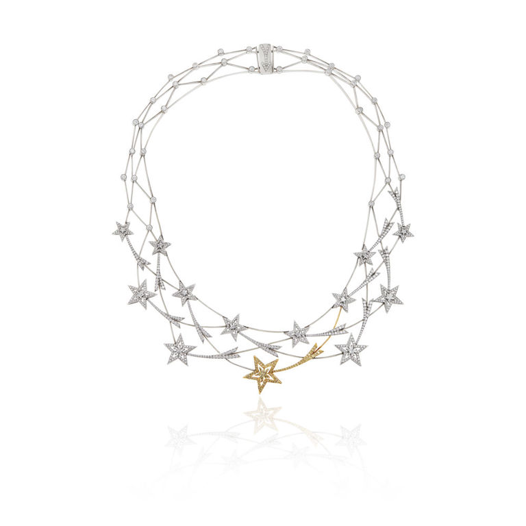 Platinum and 18k yellow gold shooting star necklace