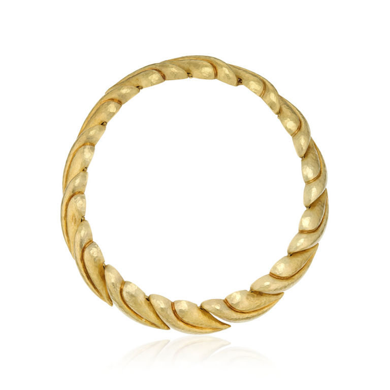 18k hammered yellow gold leaf necklace