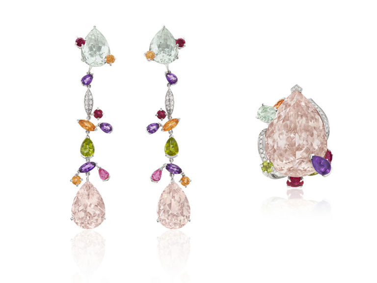 18k white gold multi-gem and diamond jewelry