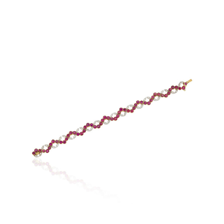18k yellow gold and platinum ruby and diamond bracelet