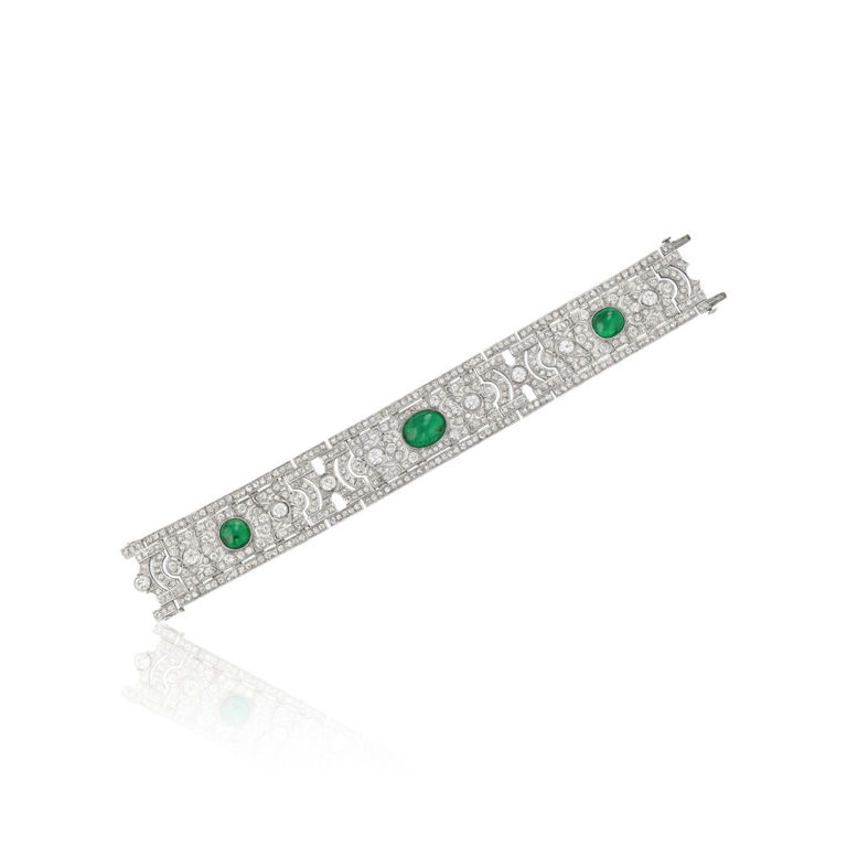 Platinum emerald and diamond bracelet