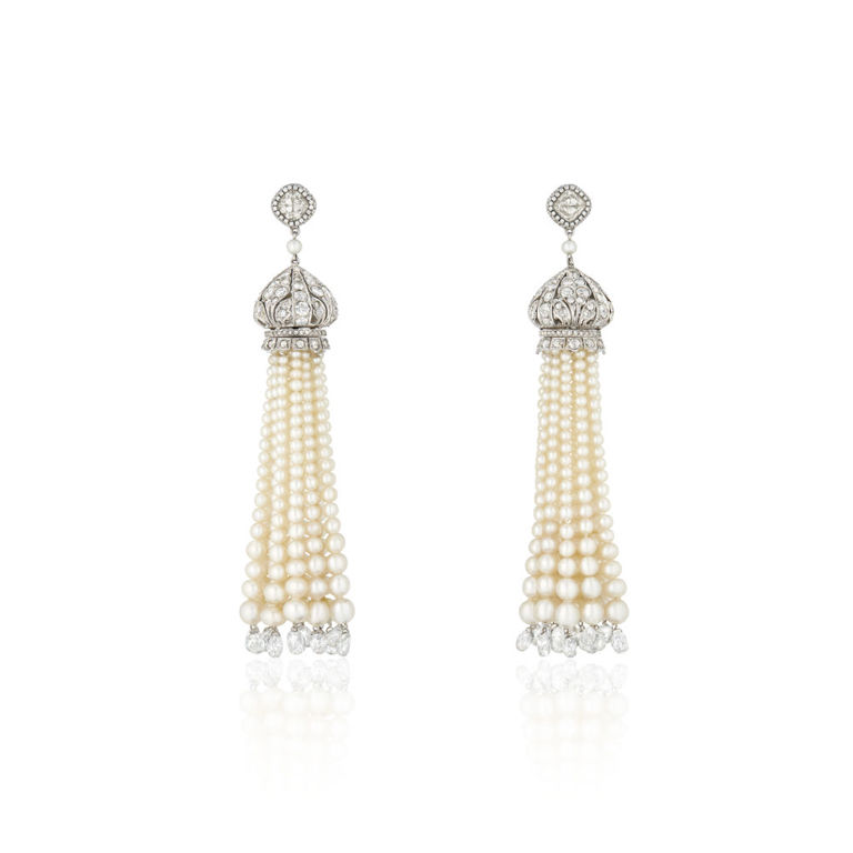 Platinum and 18k white gold pearl and diamond earrings