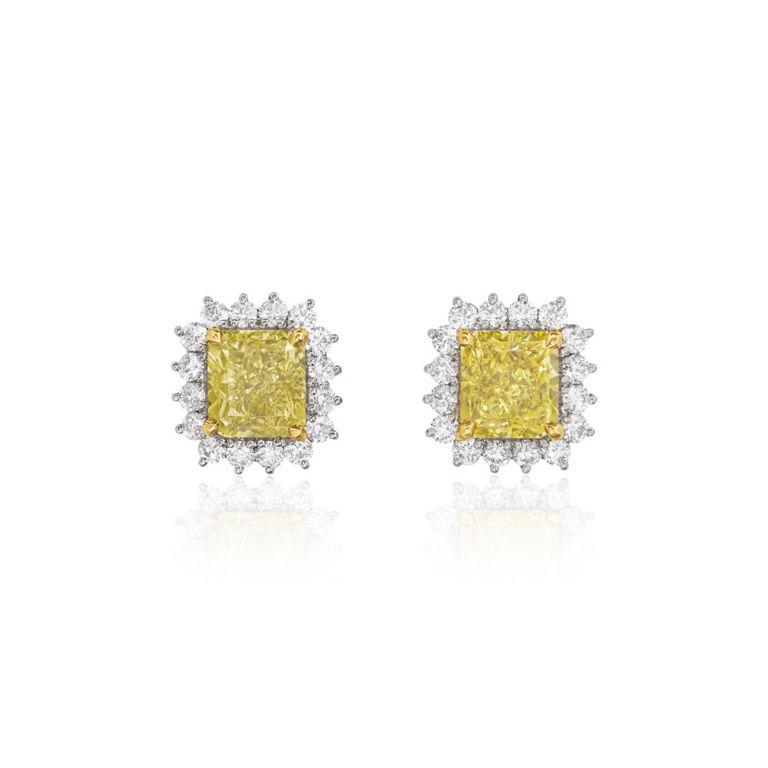 Platinum and 18k yellow gold diamond earrings