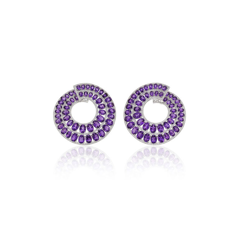 18k white gold and blackened gold amethyst and diamond 'Coliseum' earrings