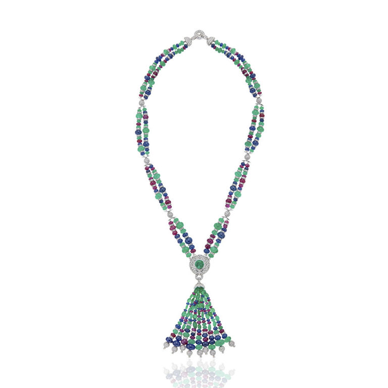 18k white gold multi-gem and diamond pendant necklace