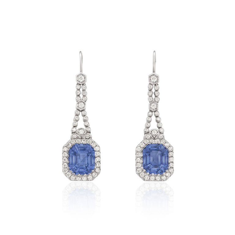 18k white gold sapphire and diamond earrings