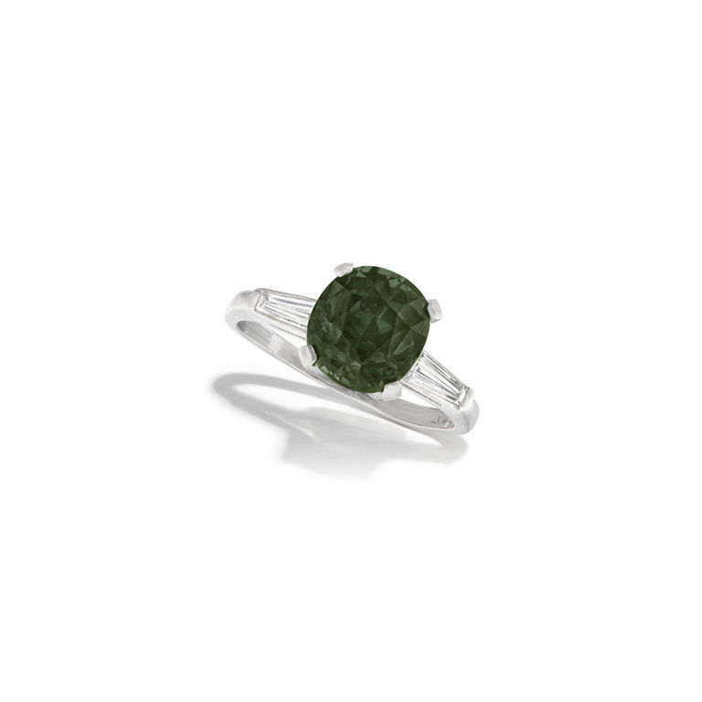 Platinum alexandrite and diamond ring