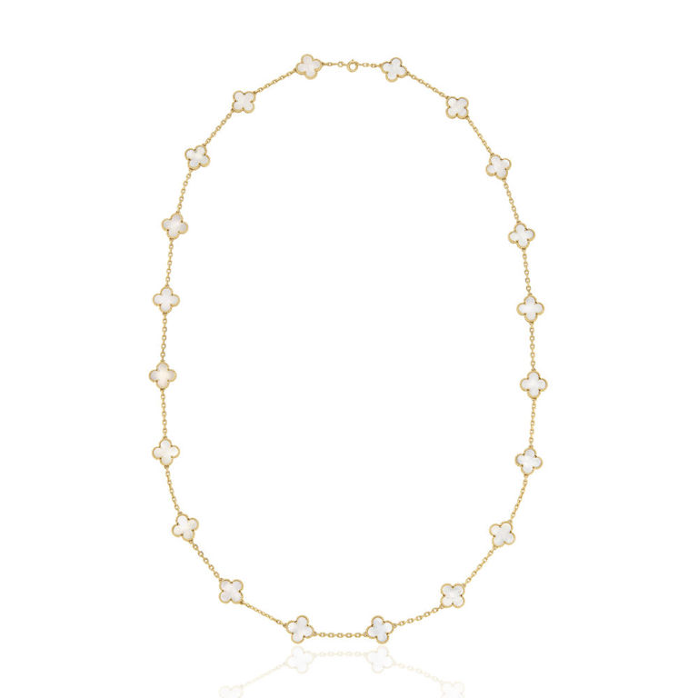 18k yellow gold and mother of pearl clover motif necklace