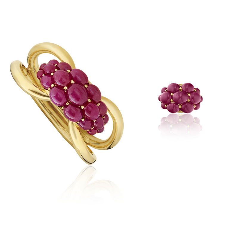 18k yellow gold and ruby jewelry
