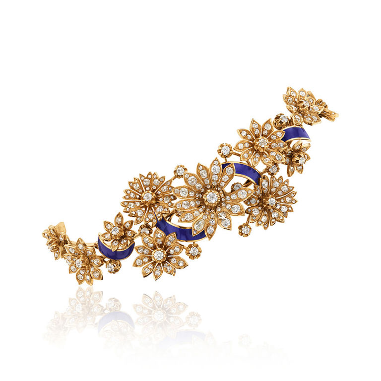 Yellow gold diamond and enamel bracelet