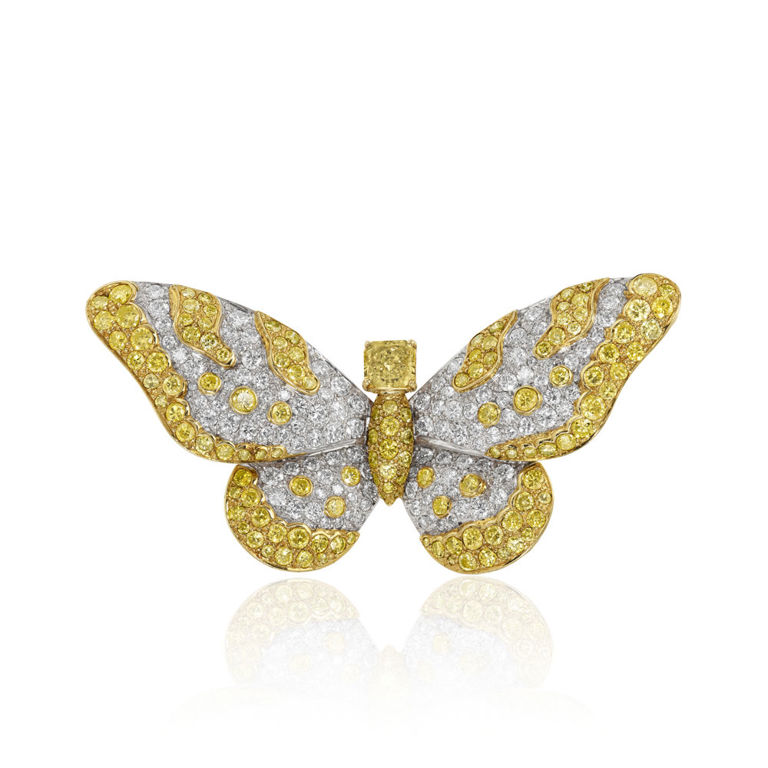Yellow and white gold diamond butterfly brooch