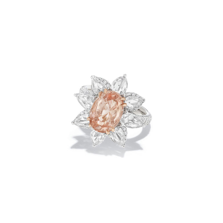 18k white and rose gold colored sapphire and diamond ring