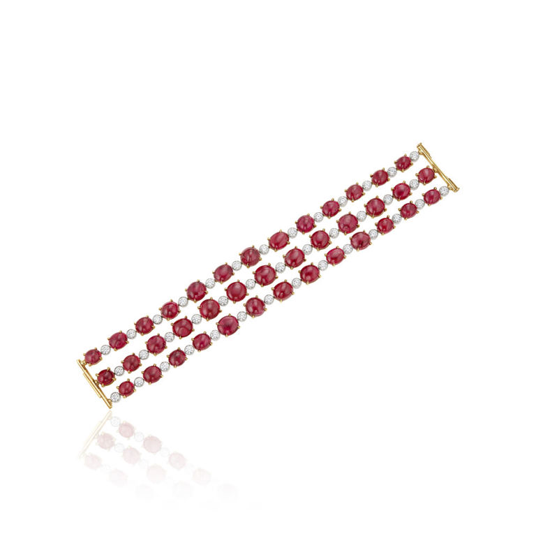 18k yellow and white gold spinel and diamond bracelet