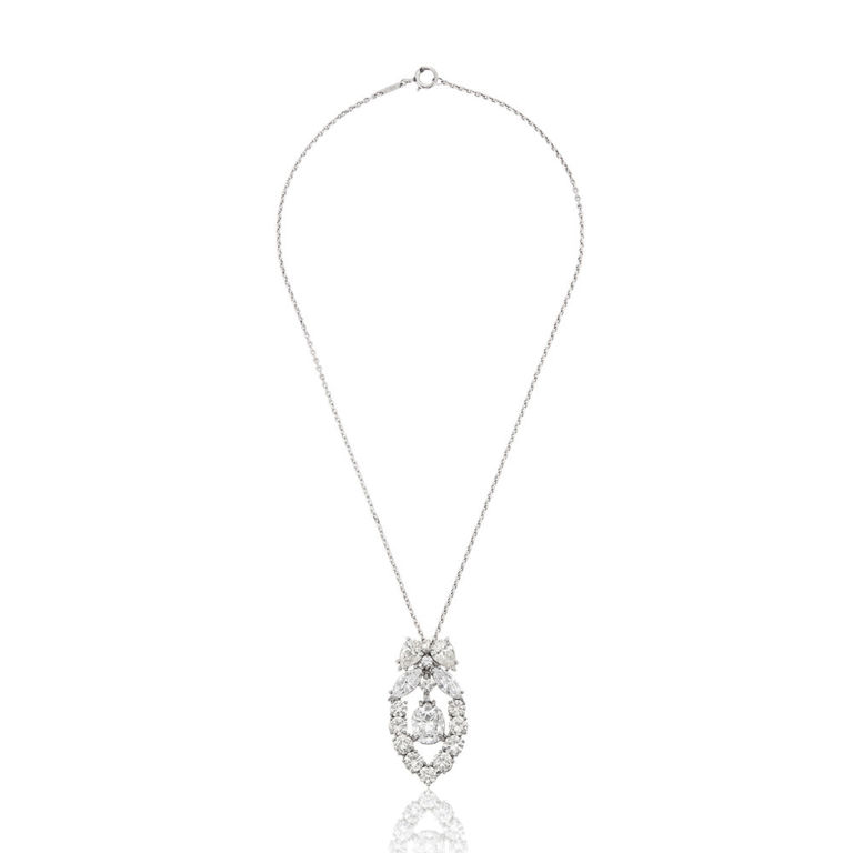 Platinum diamond pendant on necklace