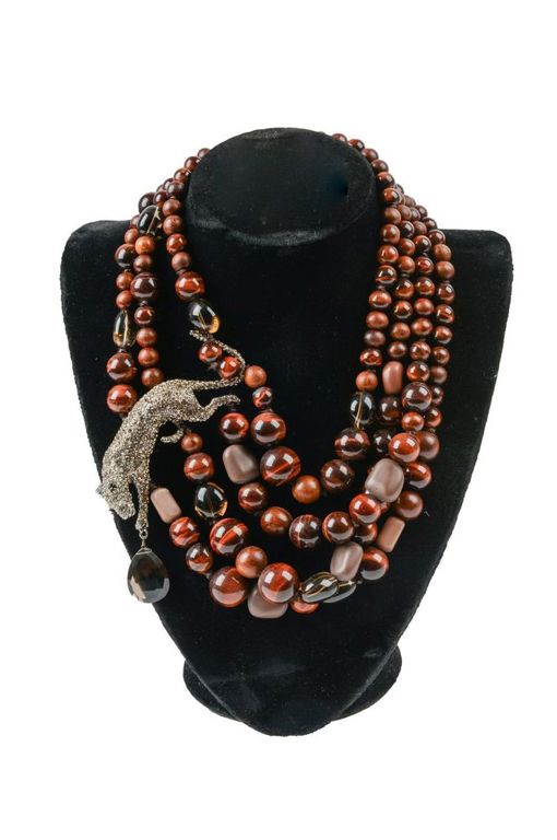 Three strand beaded necklace with leopard