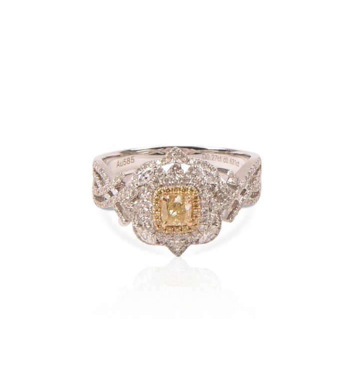 14k white gold diamond and yellow diamond ring