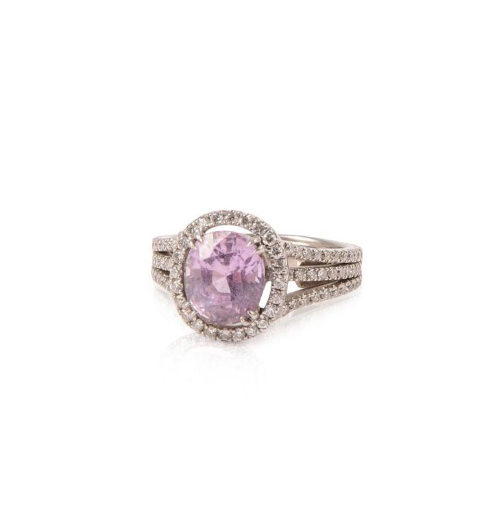 Platinum pink sapphire and diamond ring
