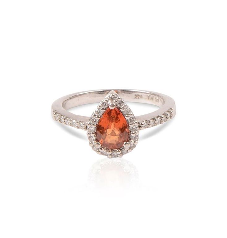14k white gold mendarin garnet and diamond ring