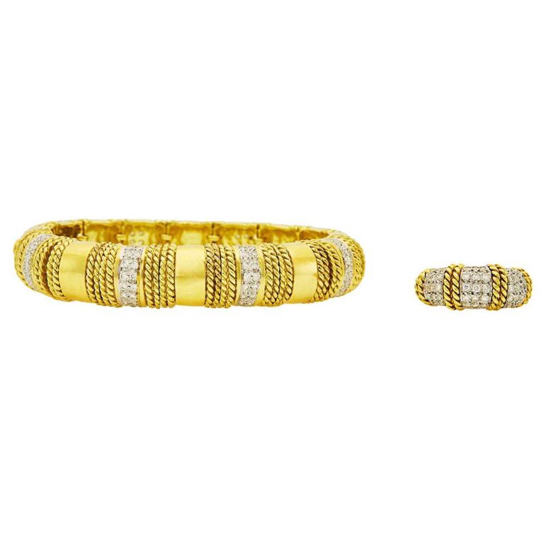 18k gold and diamond bracelet and ring