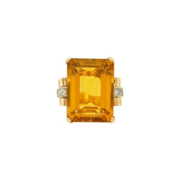 14k rose gold citrine and diamond retro ring