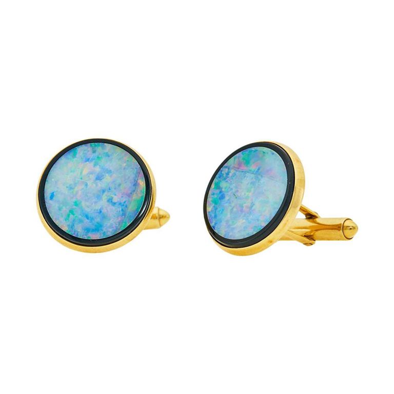 14k gold opal doublet and black onyx cufflinks
