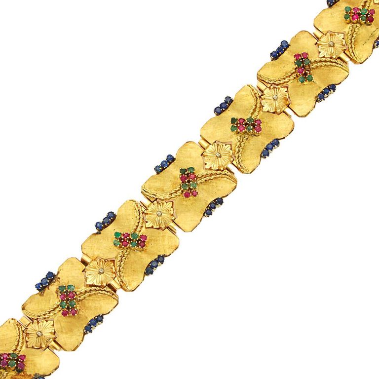 18k gold sapphire ruby and emerald bracelet