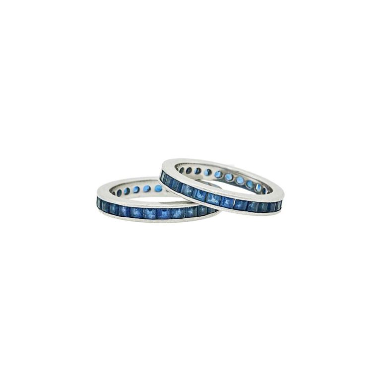Platinum and sapphire band rings