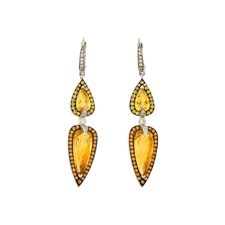 18k white and blackened gold citrine sapphire and diamond pendant-earrings