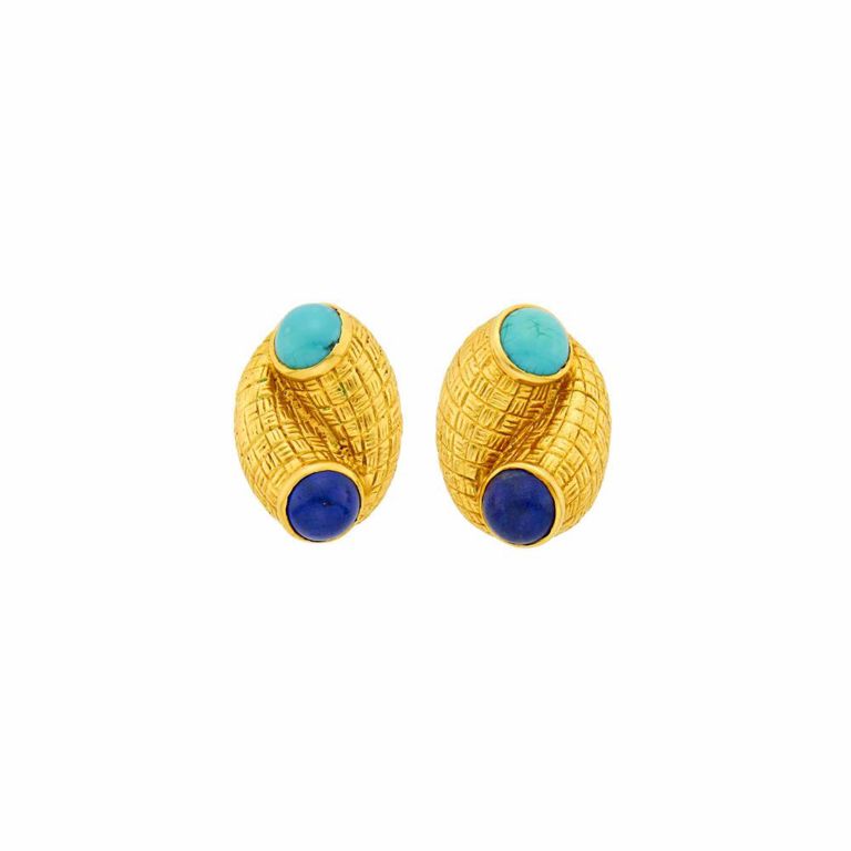 18k gold Tiffany & Co. lapis and turquoise earclips
