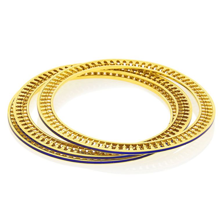 Tiffany & Co. Paloma Picasso 18k gold and blue enamel 'Venezia' bangle bracelets