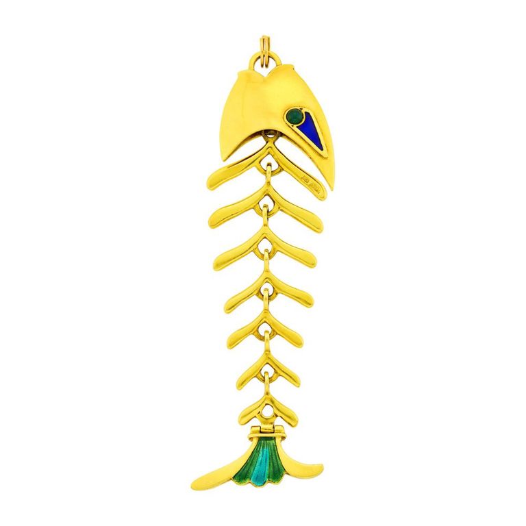 Tiffany & Co. 18k gold pendant with enamel and chrysoprase
