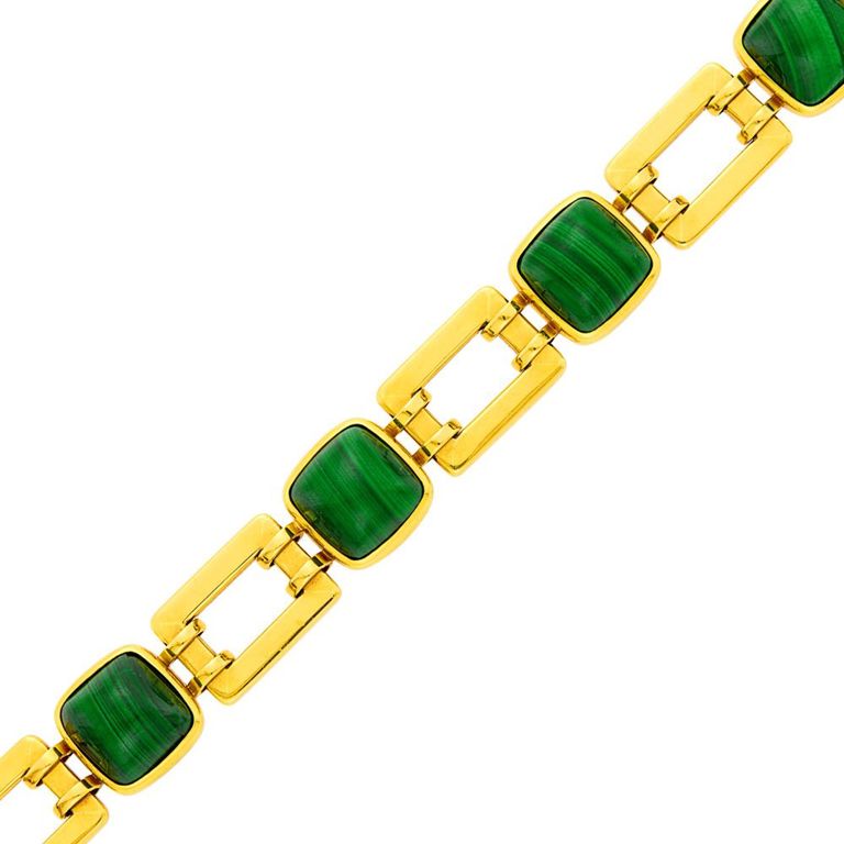 18k gold link bracelet with malachite