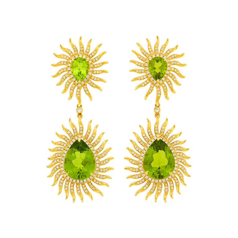 18k gold pendant-earrings with peridot and diamond