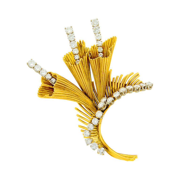 18k gold and platinum clip-brooch with diamonds
