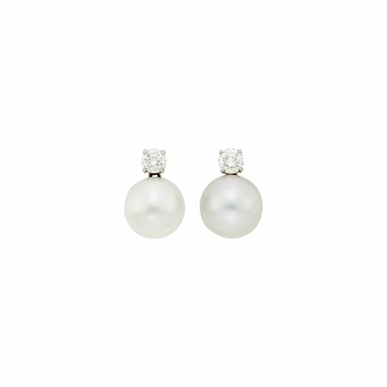 14k white gold earclips with cultured pearls and diamonds