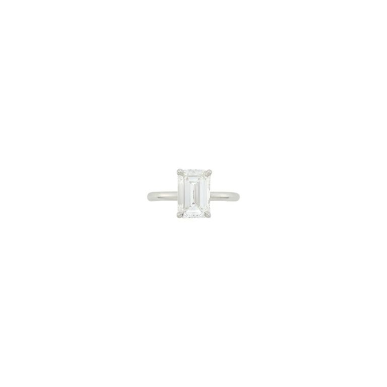 Silver ring with emerald-cut diamond