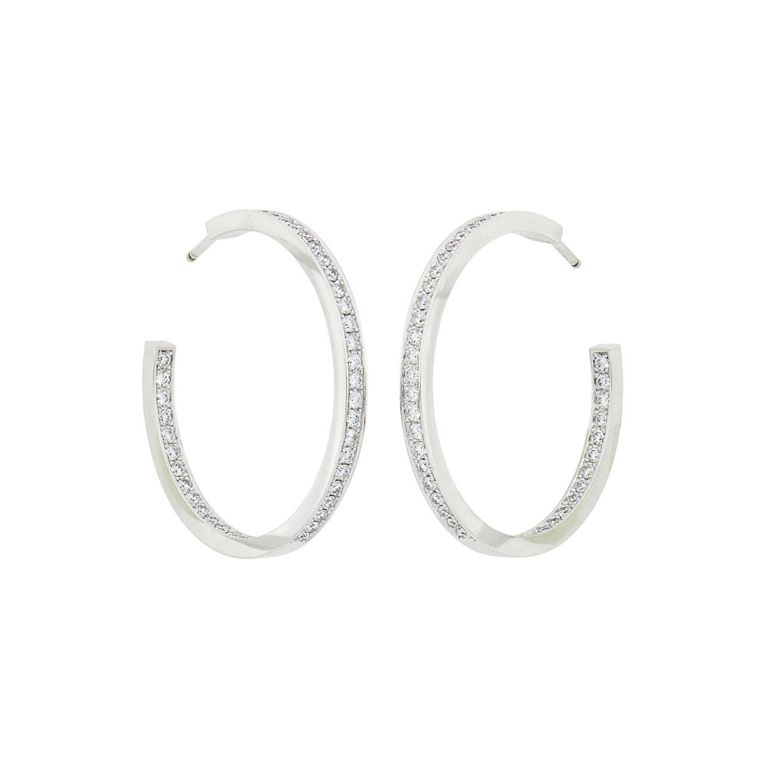 18k white gold diamond hoop earrings