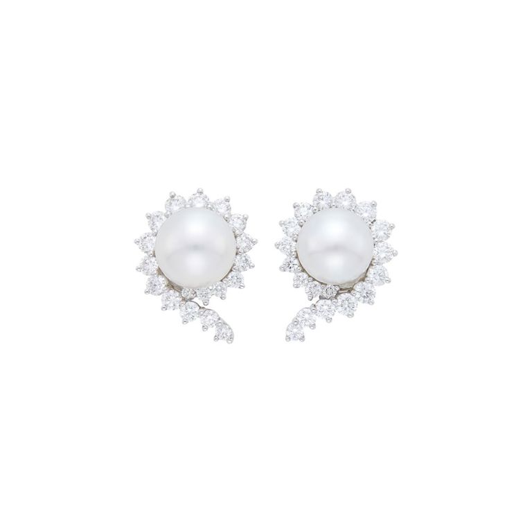 Platinum South Sea cultured pearl and diamond earclips