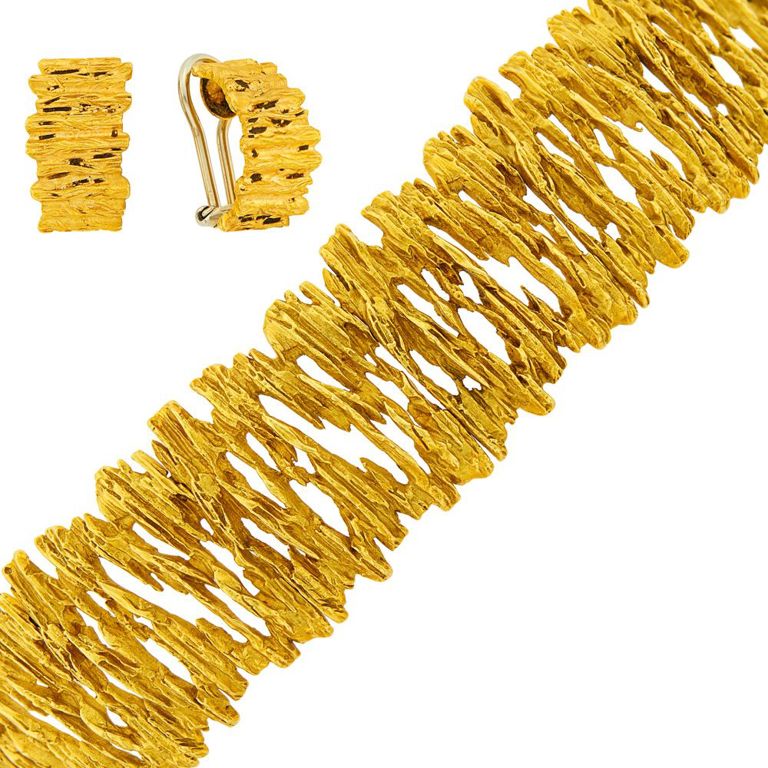 18k gold bracelet and earclips by Ed Weiner