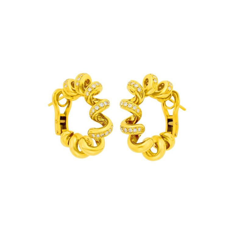 Boucheron gold twist hoop earrings with diamonds